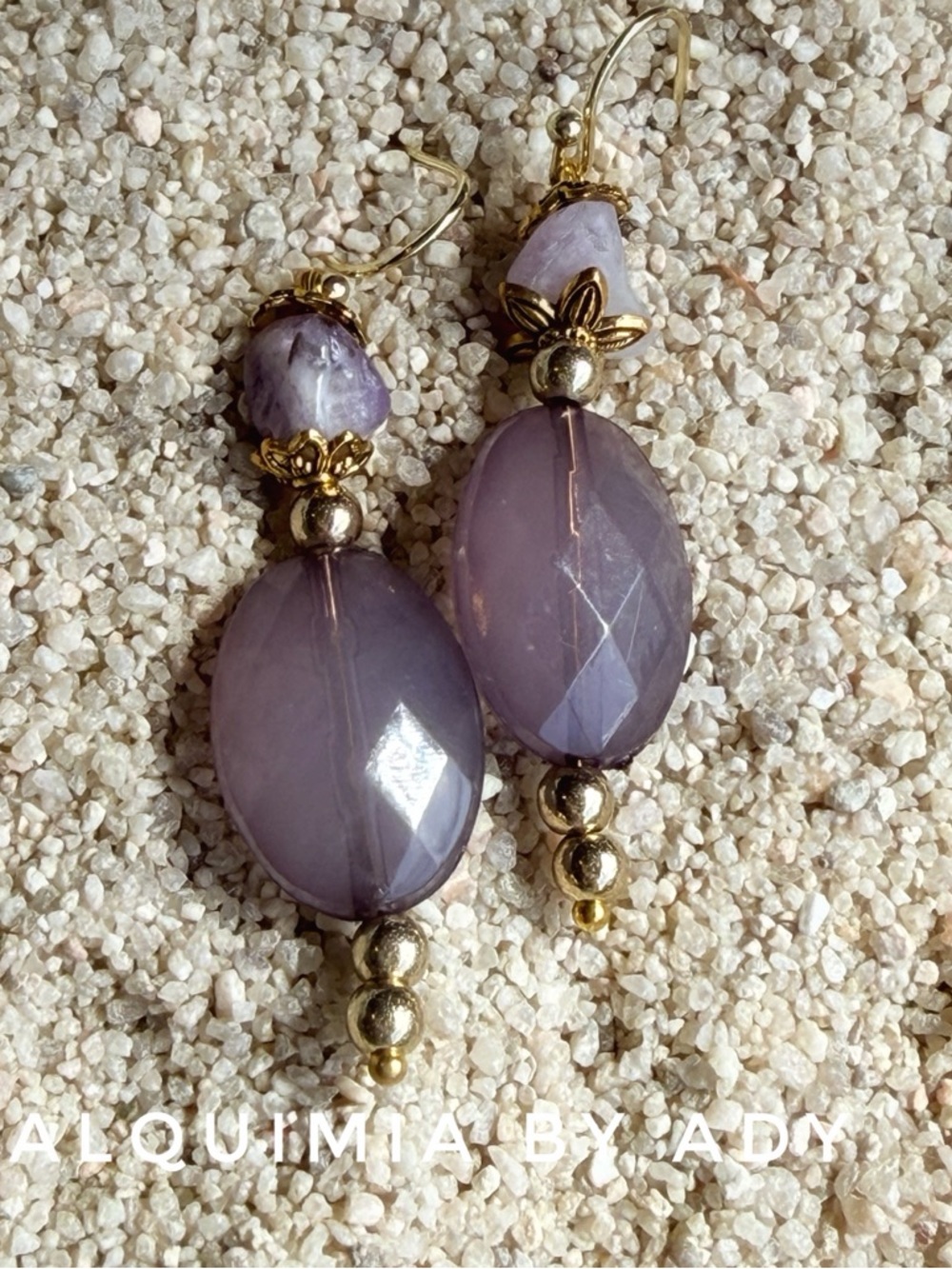 Amethyst Lavender-Gold Faceted Drop Earrings